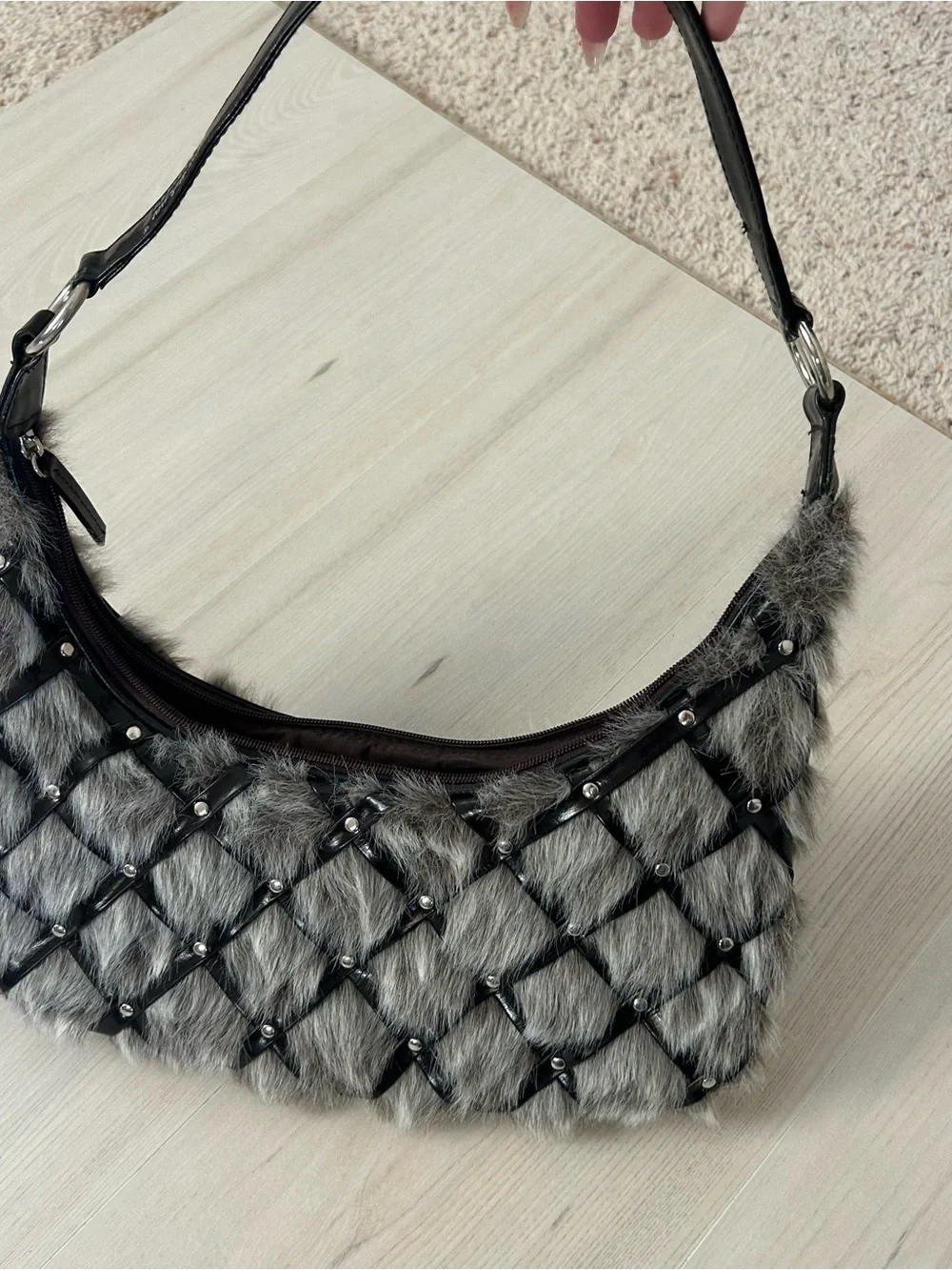 fuzzy shoulder bag
